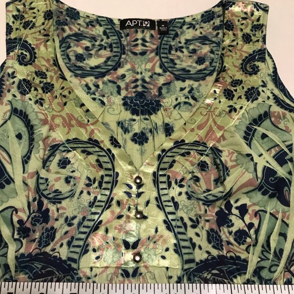 APT 9 Top Sleeveless Green Print Sz Med - Picture 2 of 8